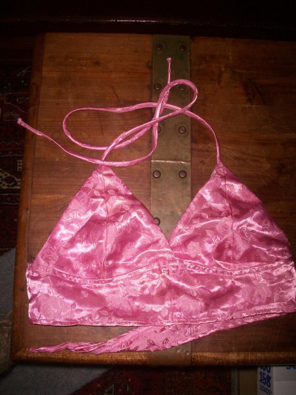 Open Back Bralette Halter Top Pink Satin Lined Back Lace Up Spaghetti Strap Top